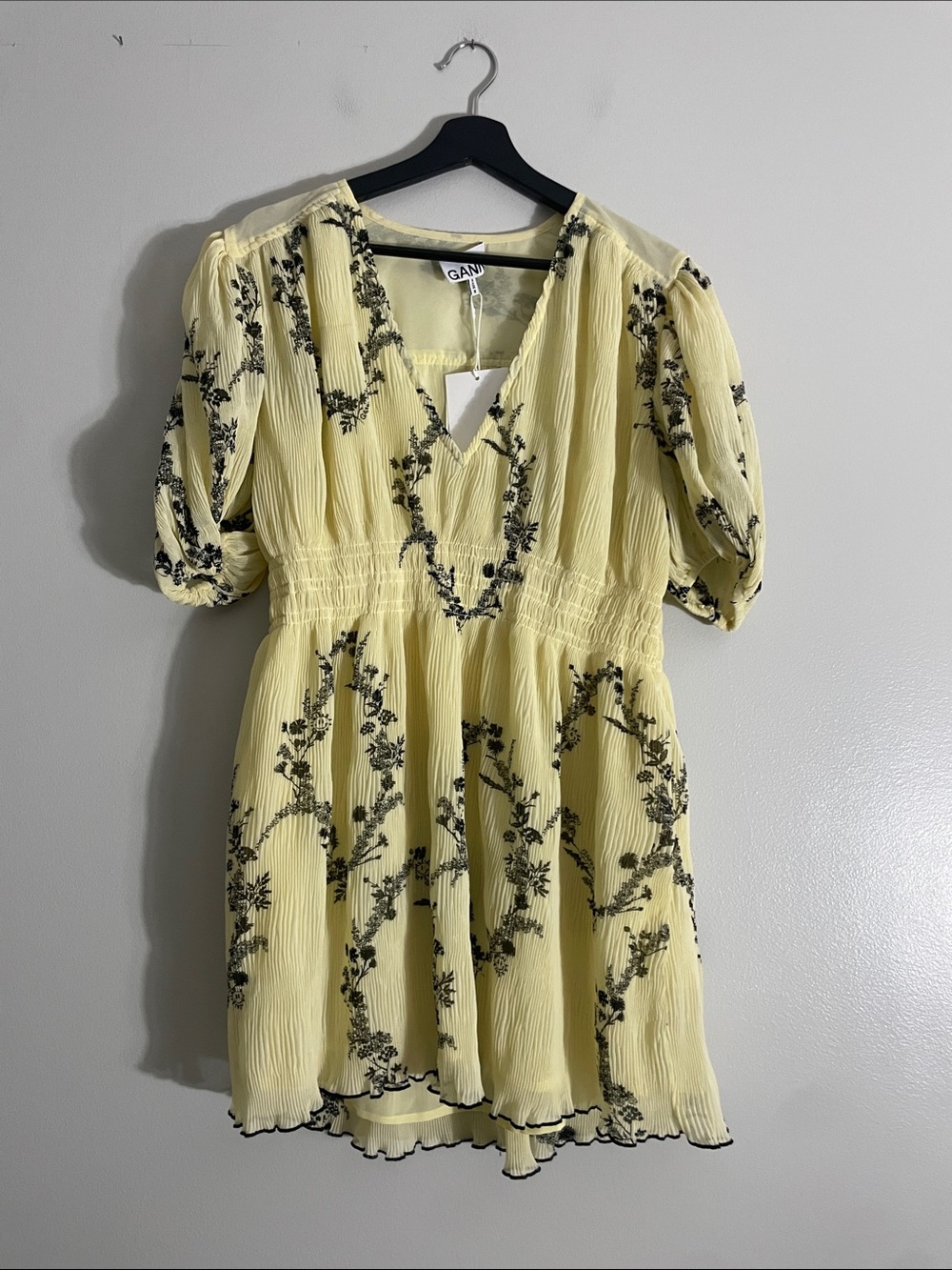 Ganni Mini Dress Recycled Georgette Floral Shadow Flan 36 Designer